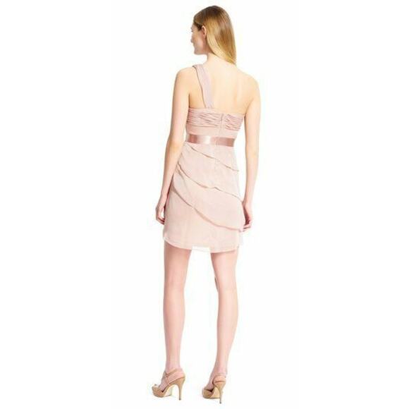 $149 Adrianna Papell Blush Pink Chiffon Tiered Flutter Sheath Dress 14 NWT A218 - Picture 4 of 12